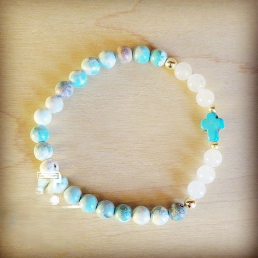 Natural Jade and Howlite Beaded Stretch Breacelet
