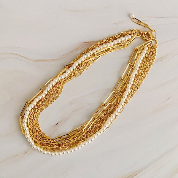 Multi Chain Pearl Necklace