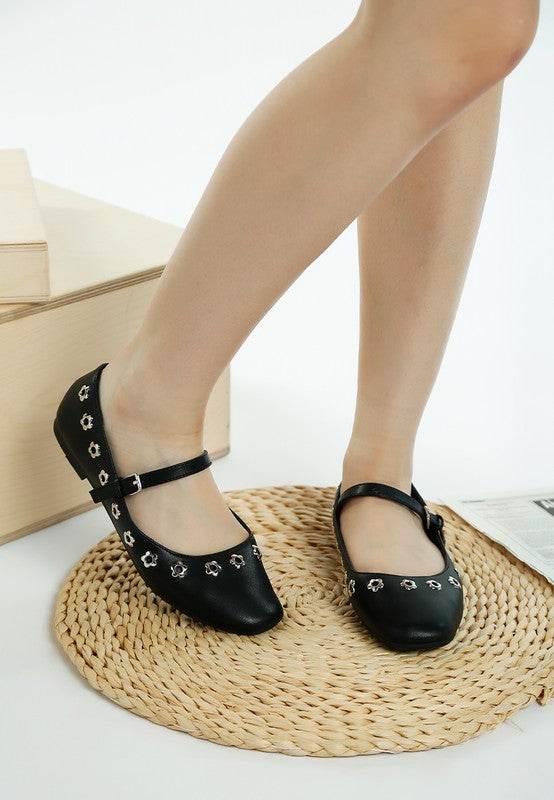 Tanzer Floral Eyelet Strapped Ballerinas