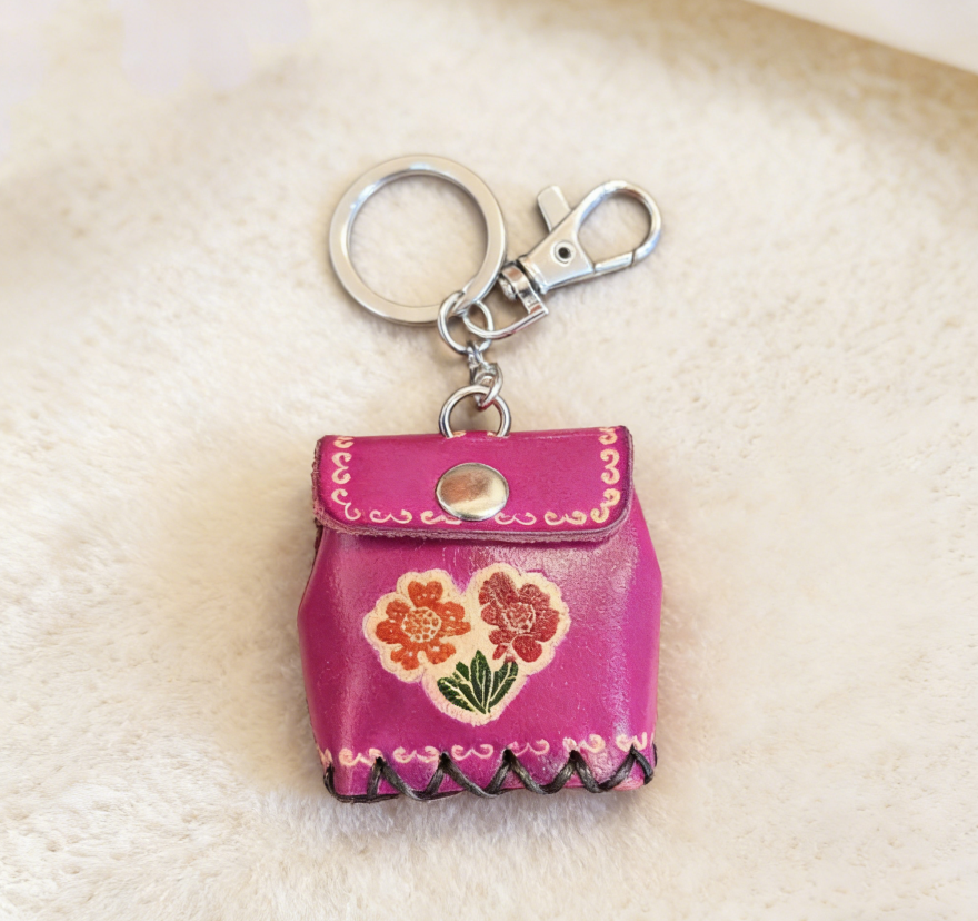 Handmade Leather Mini Coin Pouch Keychain