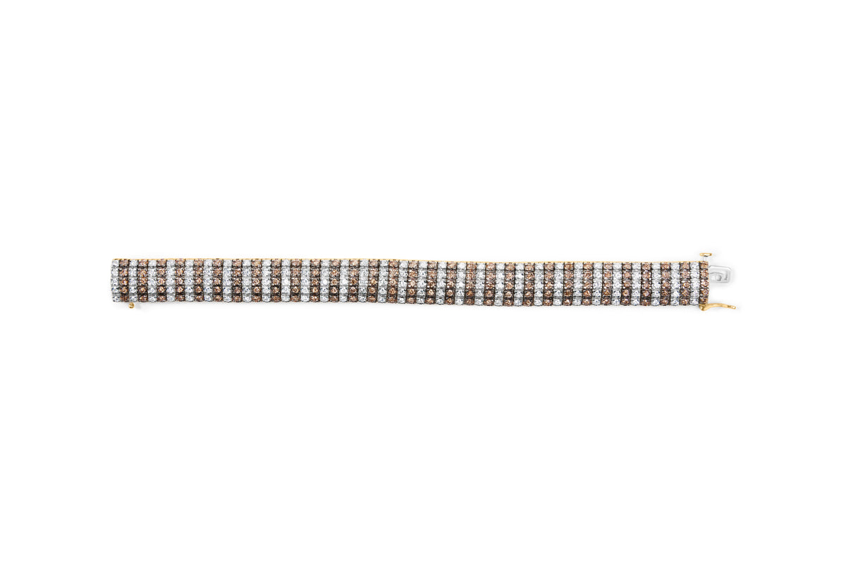 10K Yellow Gold 10-1/3 Cttw Alternating Coco Color and White Diamond 5 Row Tennis Bracelet (Brown/H-I Color, SI1-SI2 Clarity) - Size 7.25