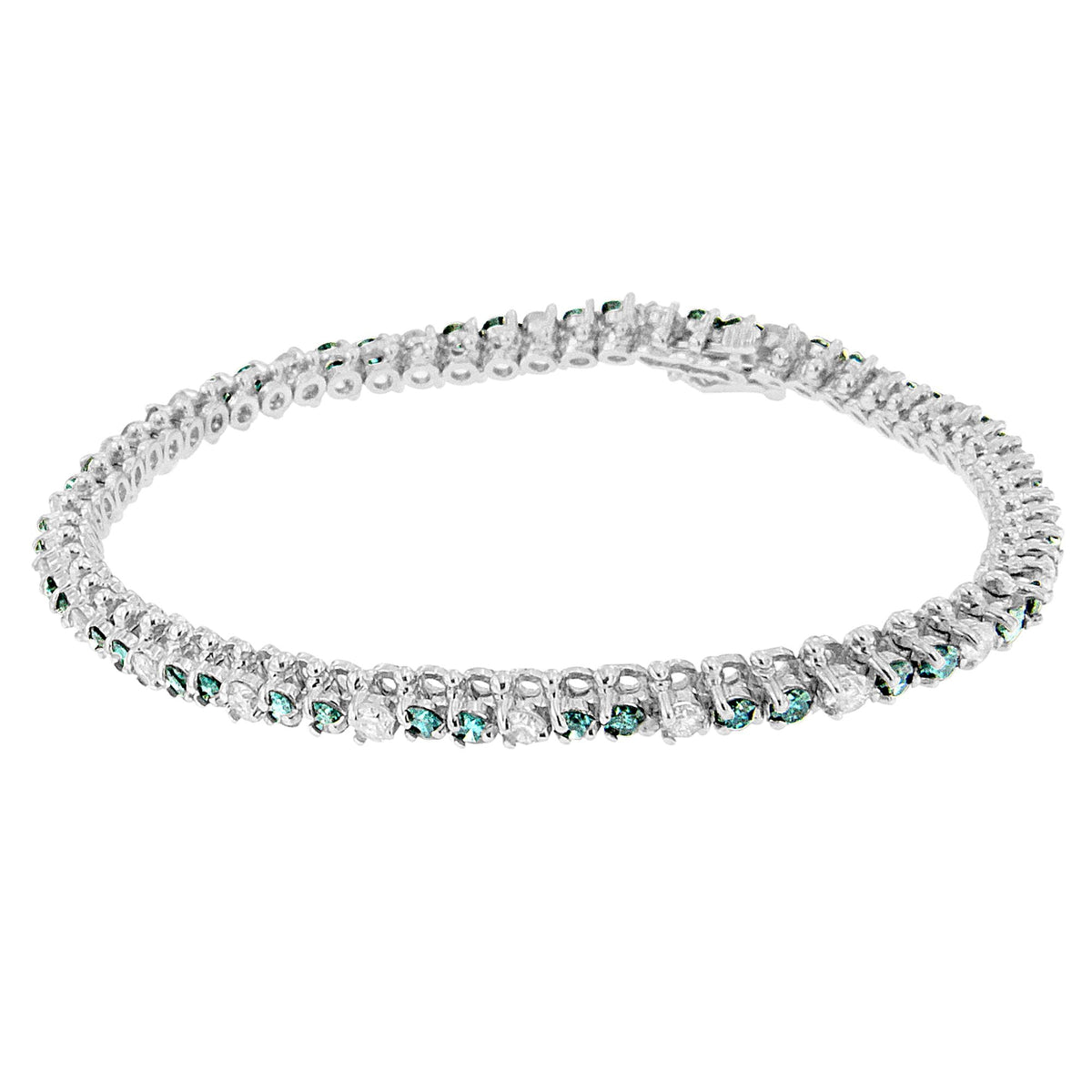 14K White Gold 4 5/8 Cttw Alternating White and Blue Diamond Martini Set Tennis Bracelet (H-I Color, I1-I2 Clarity) - 7" Inches