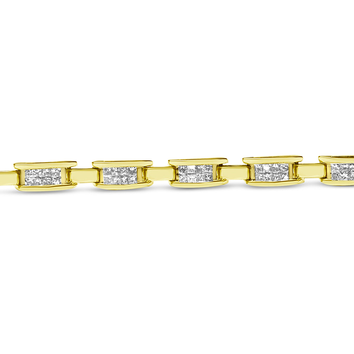 10K Yellow Gold 2.0 Cttw Invisible-Set Princess Cut Diamond Rectangular Link Bracelet (I-J Color, SI2-I1 Clarity) - 7"