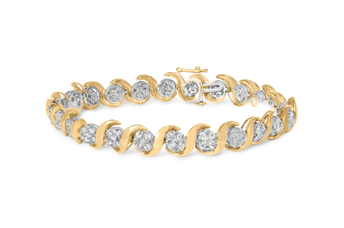10K Yellow Gold 4.00 Cttw Round-Cut Diamond Floral Link 7.5" Bracelet (H-I Color, I2-I3 Clarity)