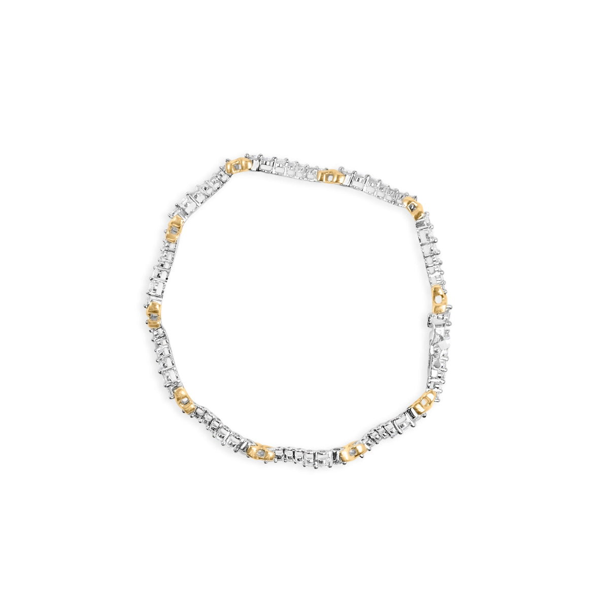 10K Two-Tone 2.00 Cttw Diamond "X" and Wave Link Bracelet (H-I Color, I1-I2 Clarity) - 7" Inches