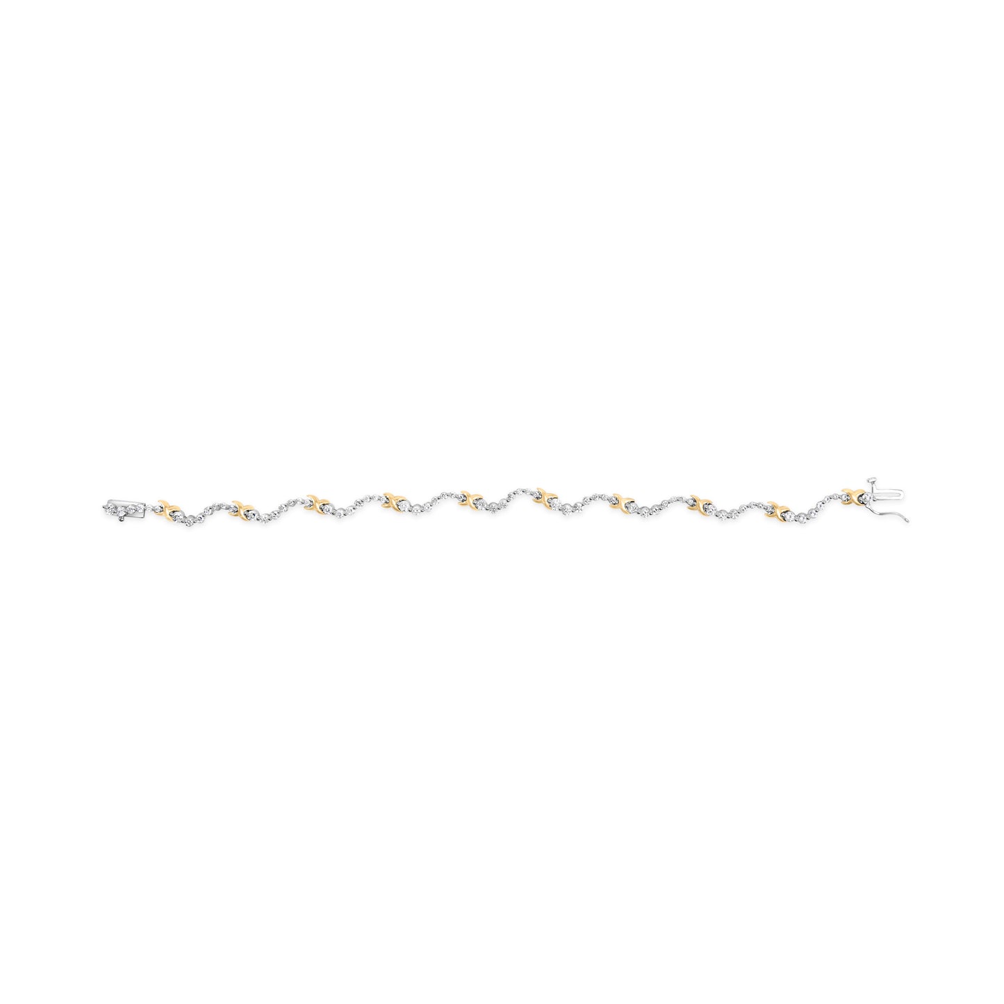10K Two-Tone 2.00 Cttw Diamond "X" and Wave Link Bracelet (H-I Color, I1-I2 Clarity) - 7" Inches