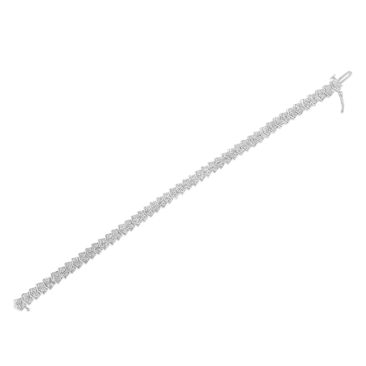 .925 Sterling Silver 1.0 Cttw Chevron 2 Stone Arrow Link Tennis Bracelet (I-J Color, I3 Clarity) - 7â€