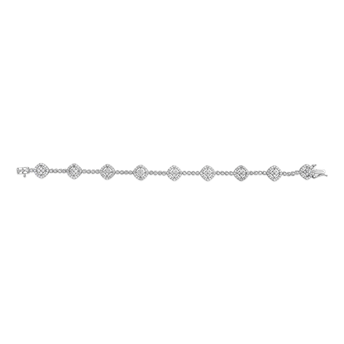 .925 Sterling Silver 3.0 Cttw Diamond Halo Square Shape Link Bracelet (I-J Color, I3 Clarity) - 7.25"