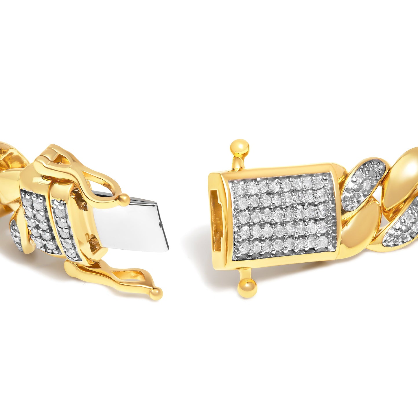 14K Yellow Gold Plated .925 Sterling Silver 3/8 Cttw Diamond Cuban Bracelet (I-J Color, I3 Clarity) - 7.25"