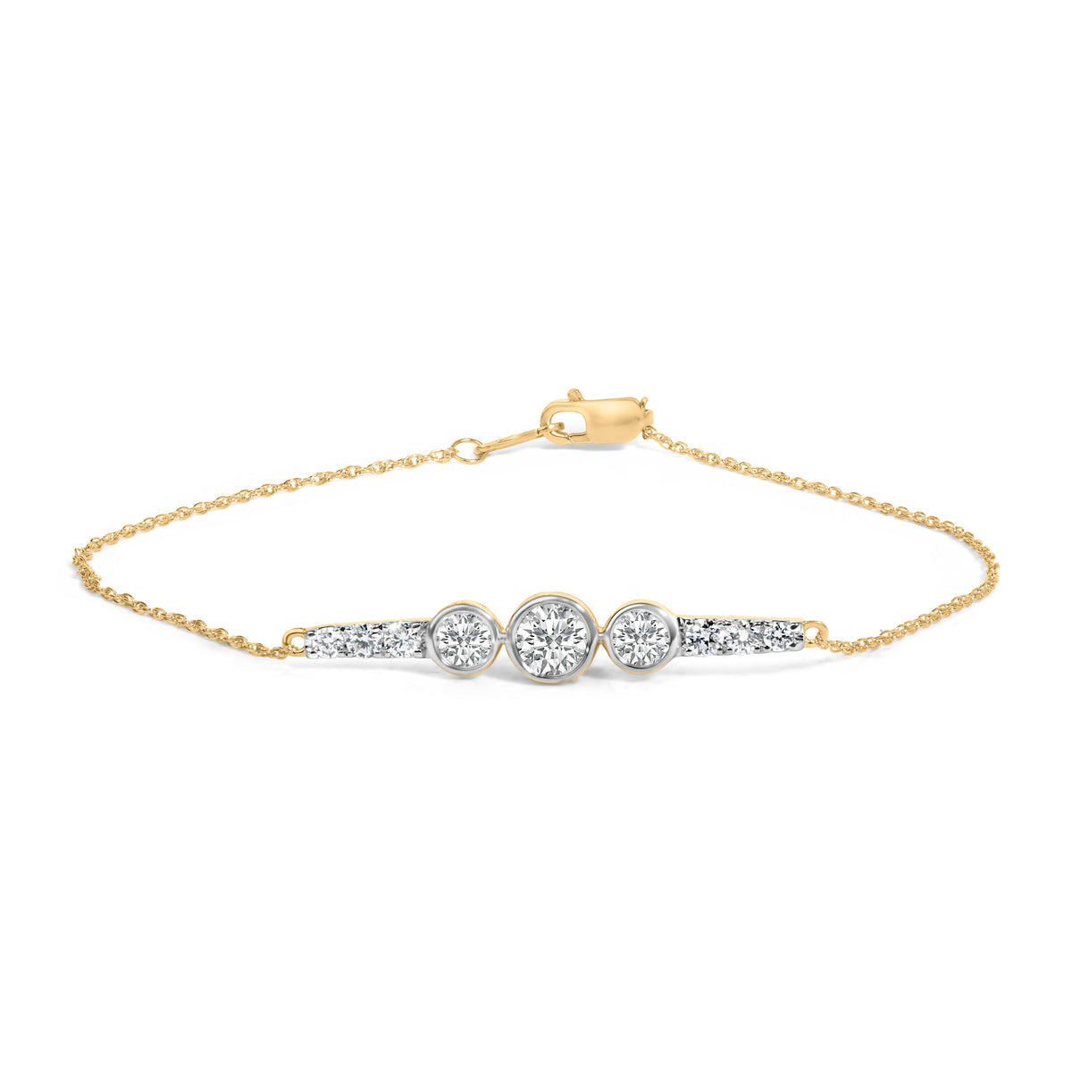 10K Yellow Gold Plated .925 Sterling Silver 1.0 Cttw Lab Grown Diamond Bezel Set Bracelet