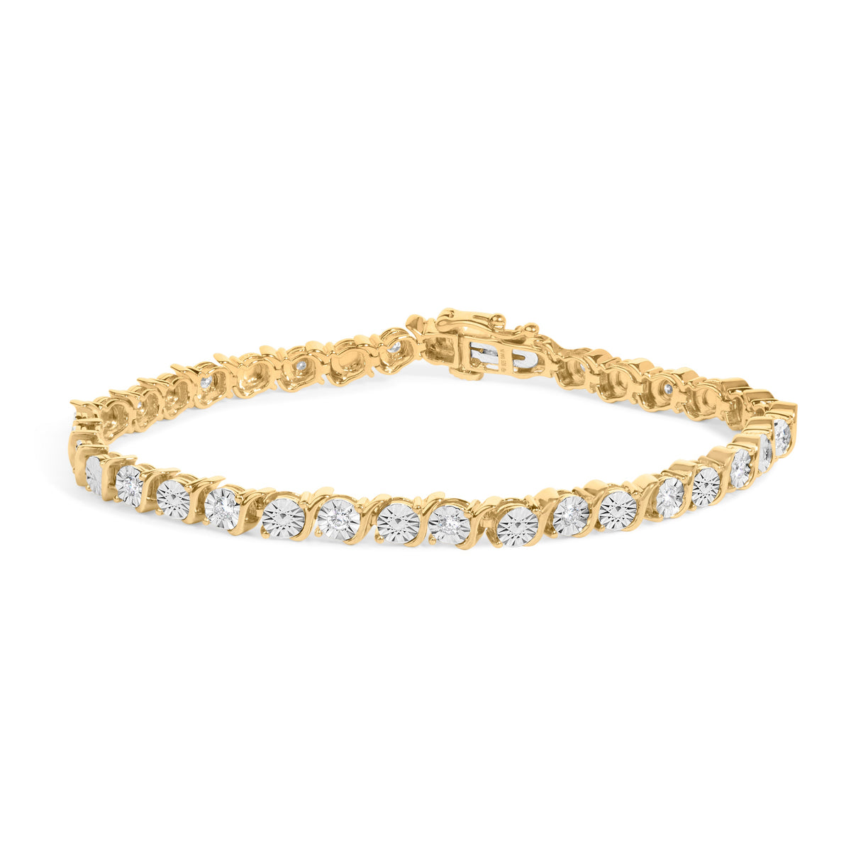 10K Yellow Gold Plated .925 Sterling Silver 1/2 Cttw Lab Grown Diamond Miracle Plate Tennis Bracelet
