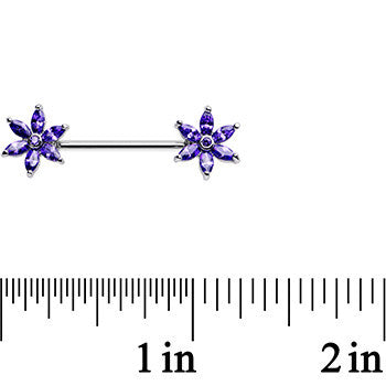 14G 5/8 Purple CZ Pimpernel Flower Ends Nipple Barbell Set