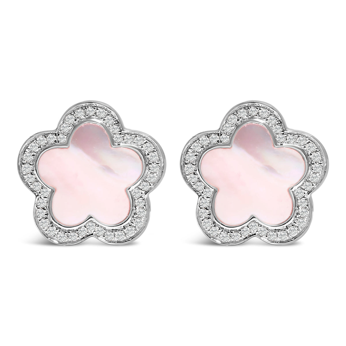14K White Gold Mother of Pearl and 1/5 Cttw Diamond Halo Star Stud Earrings