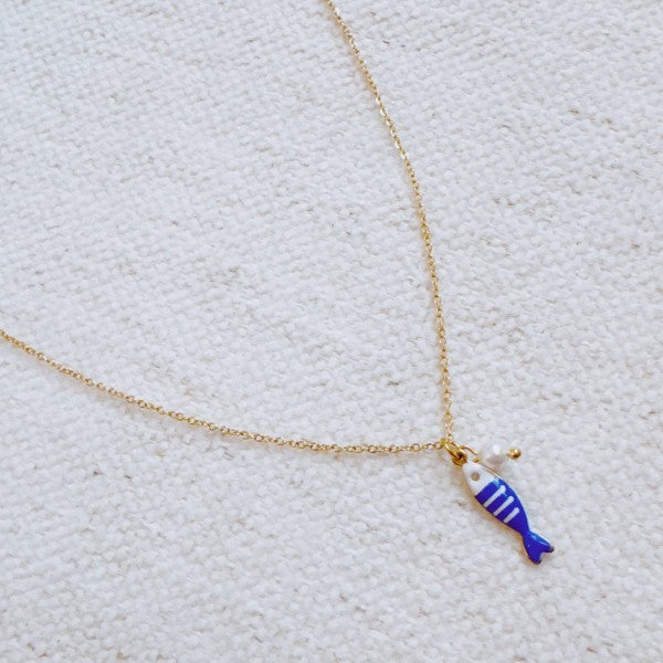 Striped Fish & Pearl Necklace – Nautical, Cute Sty