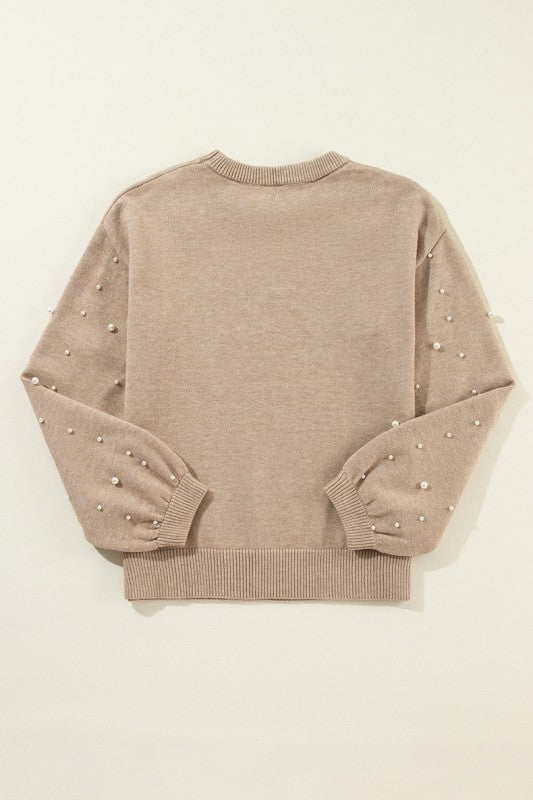 Pearled Drop Shoulder Round Neck Sweater