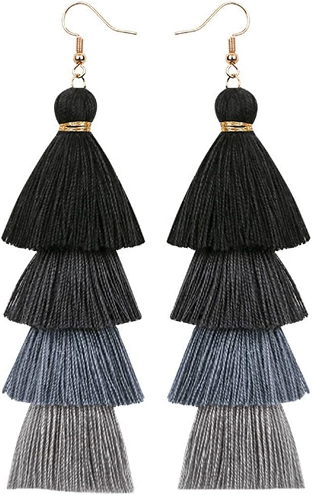 Faux Fur Pom Pom Tassel Drop Dangle Earrings Set