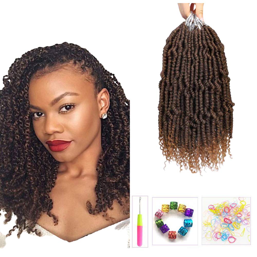 Mirra's Mirror Bomb Twist Crochet Hair - Pre-Looped Passion Twist Braids - 14" Ombre Spring Twist Hair Extensions