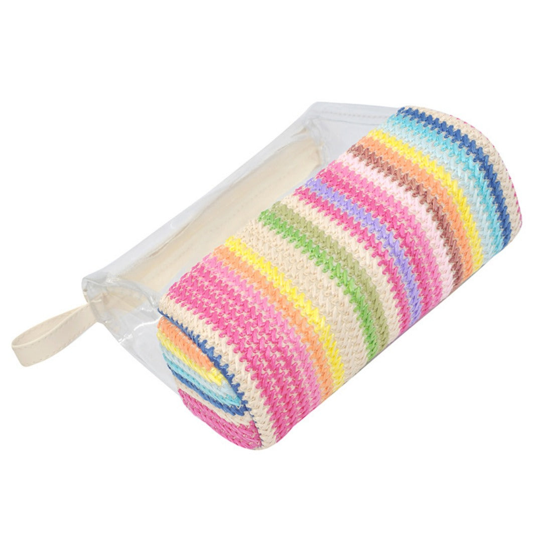 Ladies straw wristlet purse, Cosmetics storage bag transparent, toiletries storage bag, Transparent Cosmetic Bag,