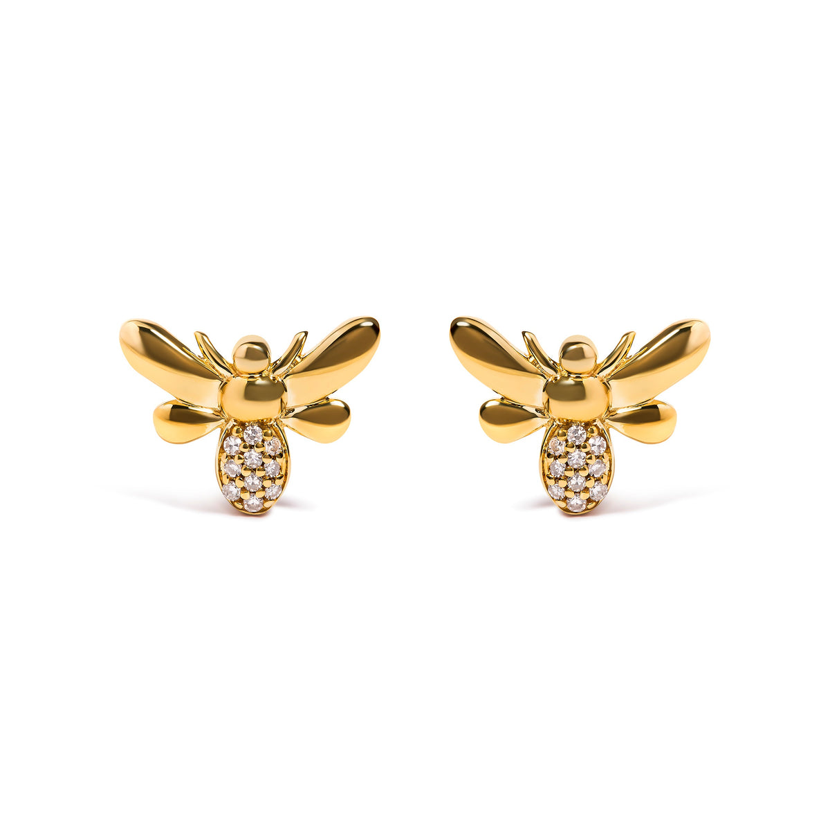 10K Yellow Gold Diamond Accented Bumble Bee Stud Earring (H-I Color, I1-I2 Clarity)