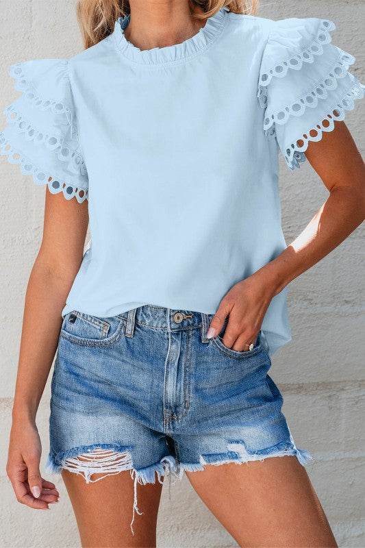 Jessie Layered Ric Rac Cap Sleeve Filled Neck Blou