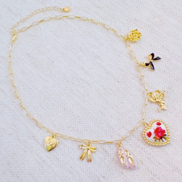 Ballet Garden Charm Necklace – Whimsical Gold Chai