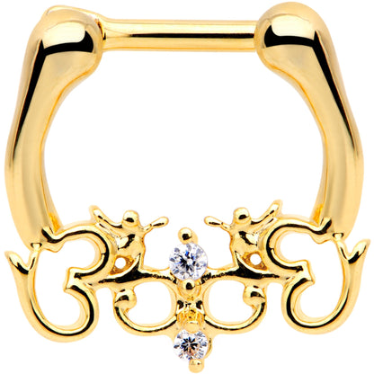1/4 Clear CZ Gem Gold Tone Anodized Angel Swirl Nipple Clicker Set