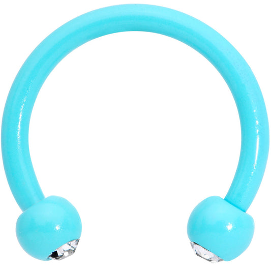 16G Clear Gem Teal Glow in the Dark Horseshoe Circular Barbell