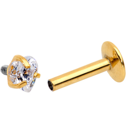 1/4 Clear Heart CZ Gold PVD Internally Threaded Labret Monroe