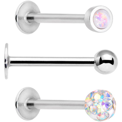 16G 3/8 Aurora Press Fit Faux Opal Labret Monroe Tragus 3 Pack Set