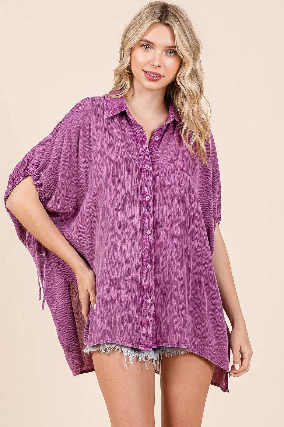 Mittoshop Mineral Wash Loose Fit Button Down Shirt