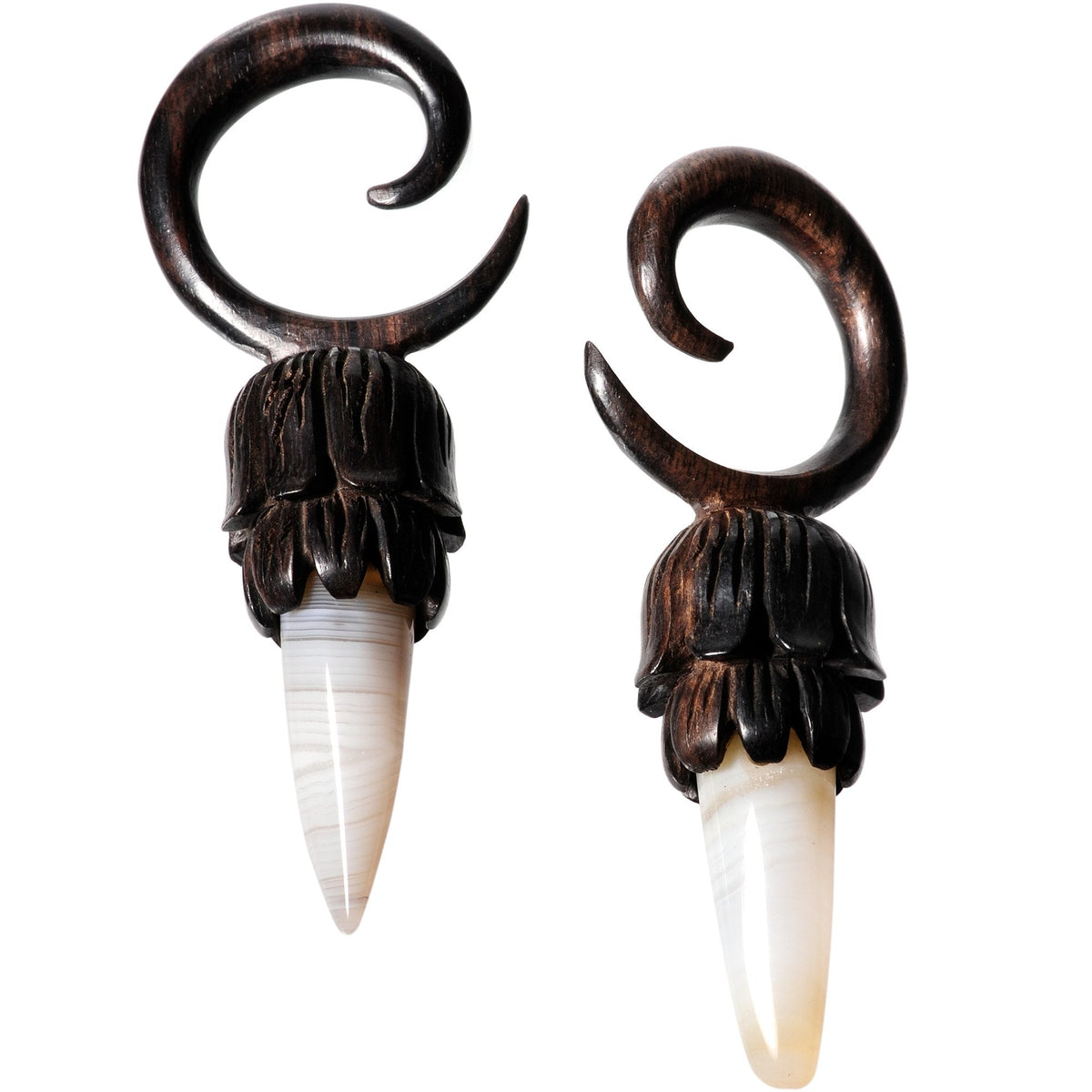 White Stone Iron Wood Tribal Spiral Taper Set 5mm to 8mm