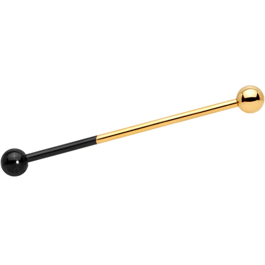 14G Black and Gold Tone Two Tone Industrial Barbell 38mm