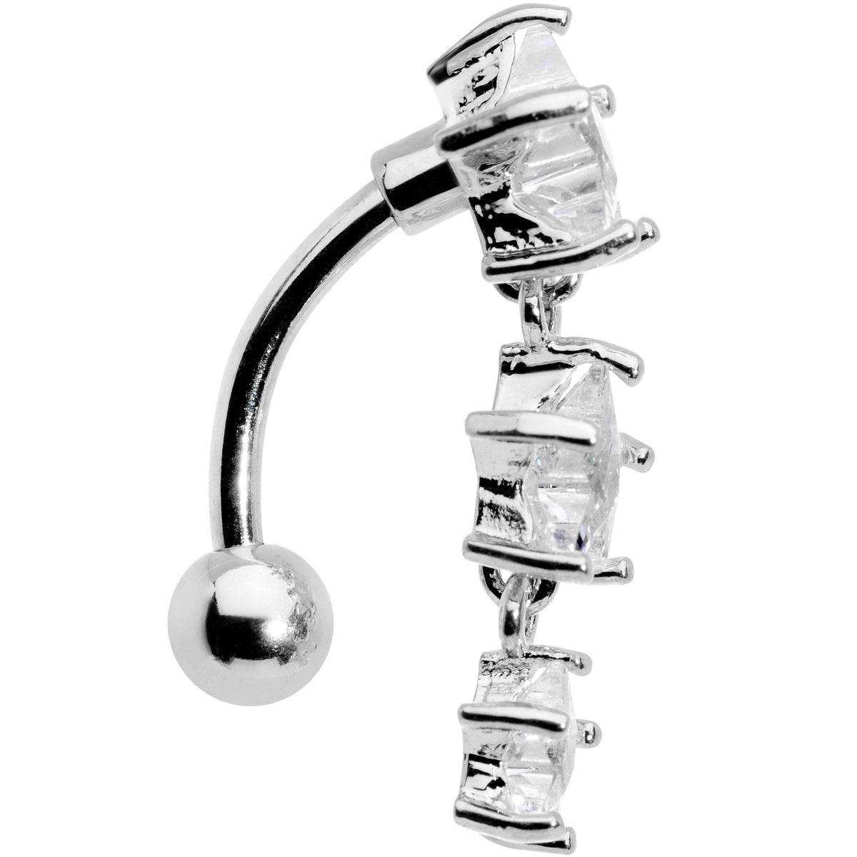 Clear CZ Gem Triple Star Top Mount Dangle Belly Ring