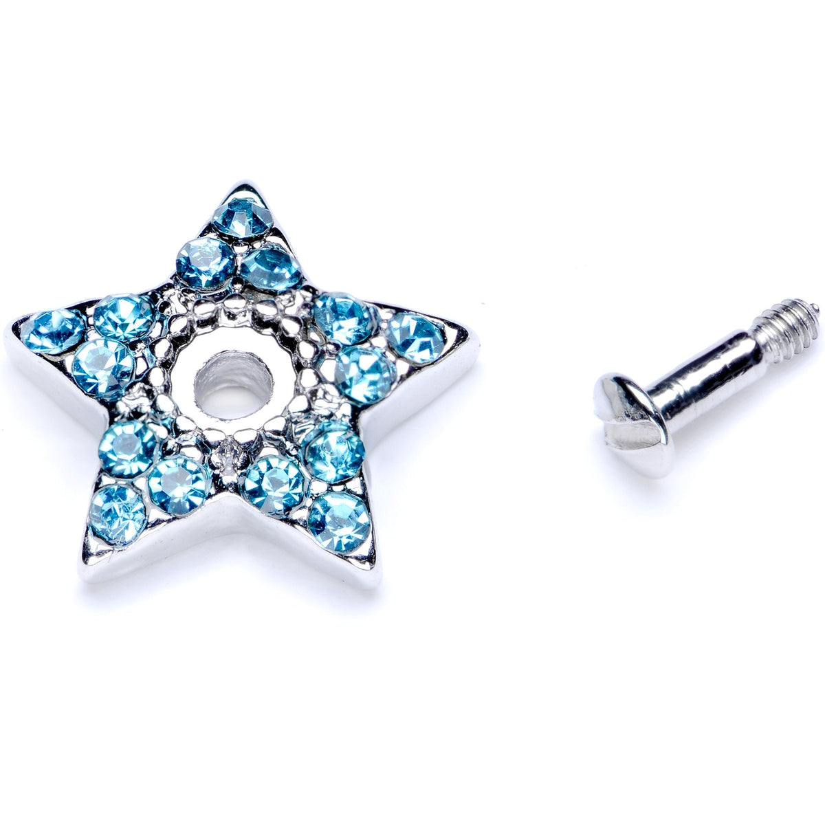 14G Aqua Gem 10mm Five Point Star Dermal Top