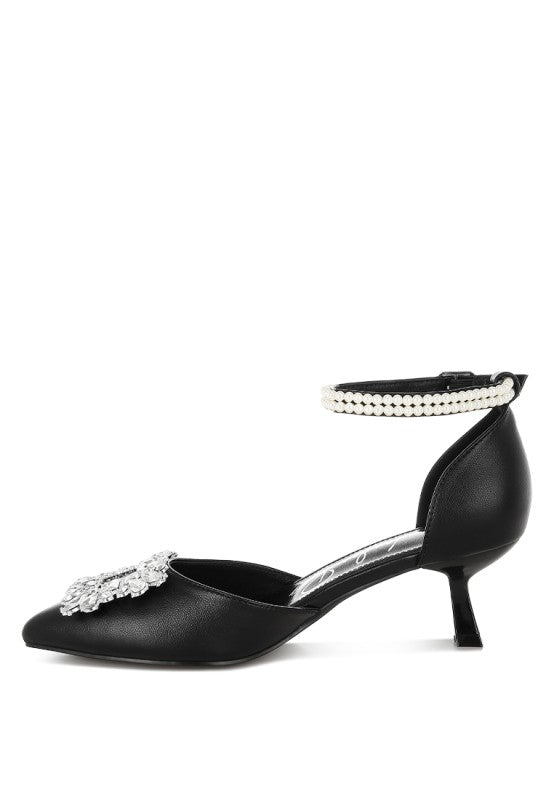 Onkana Diamante Brooch Kitten Heel Sandals