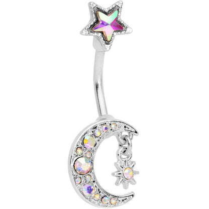 Aurora Gem Moon and Star Double Mount Belly Ring