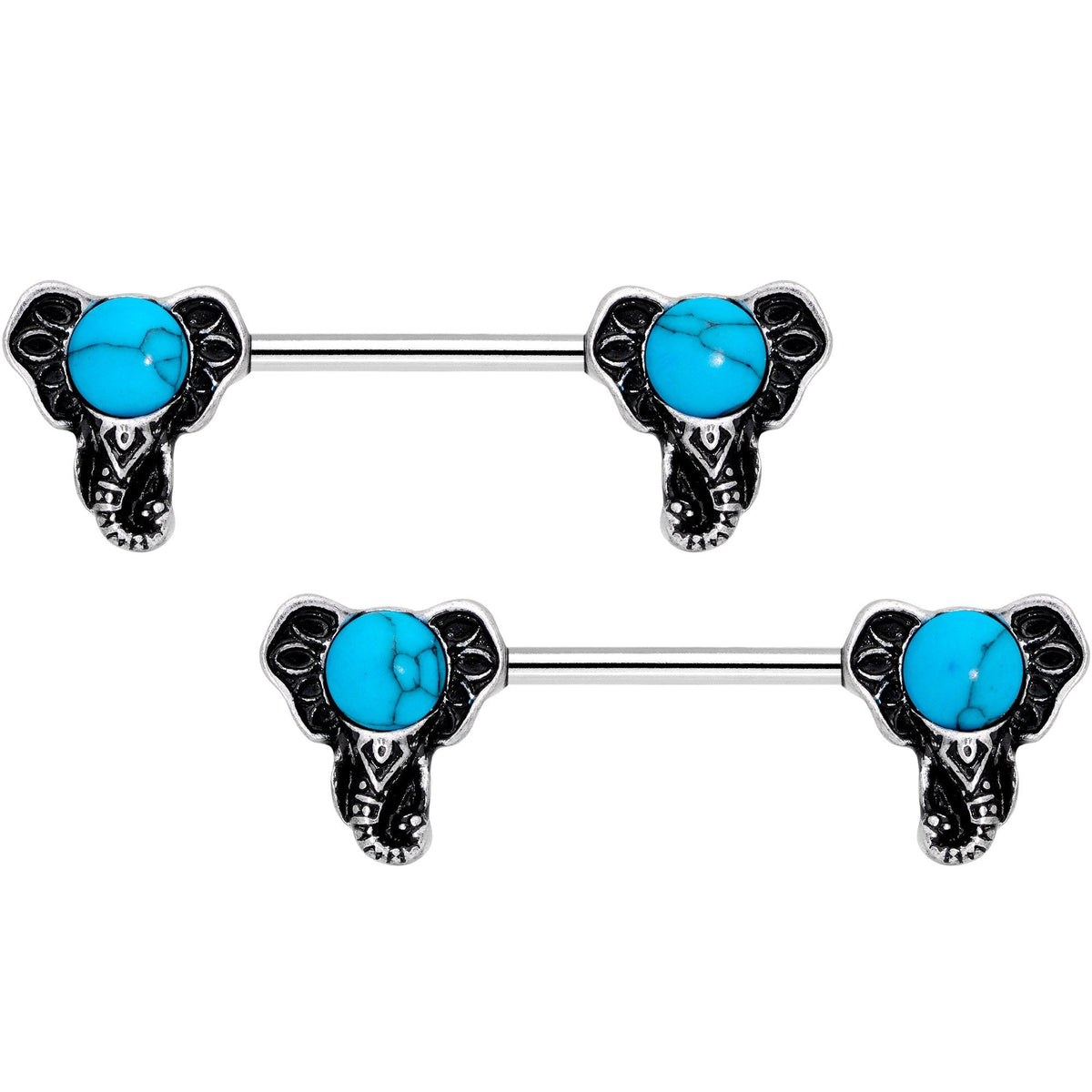 9/16 Southwestern Blue Orb Elephant Barbell Nipple Ring Set