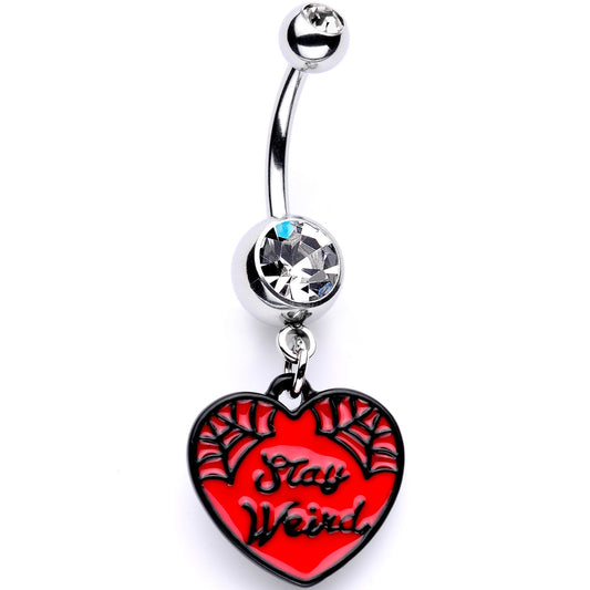 Clear Gem Stay Weird Red Heart Dangle Belly Ring