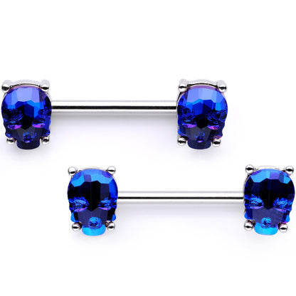 14G Blue Sugar Skull Captive Ring Barbell Nipple Ring Set