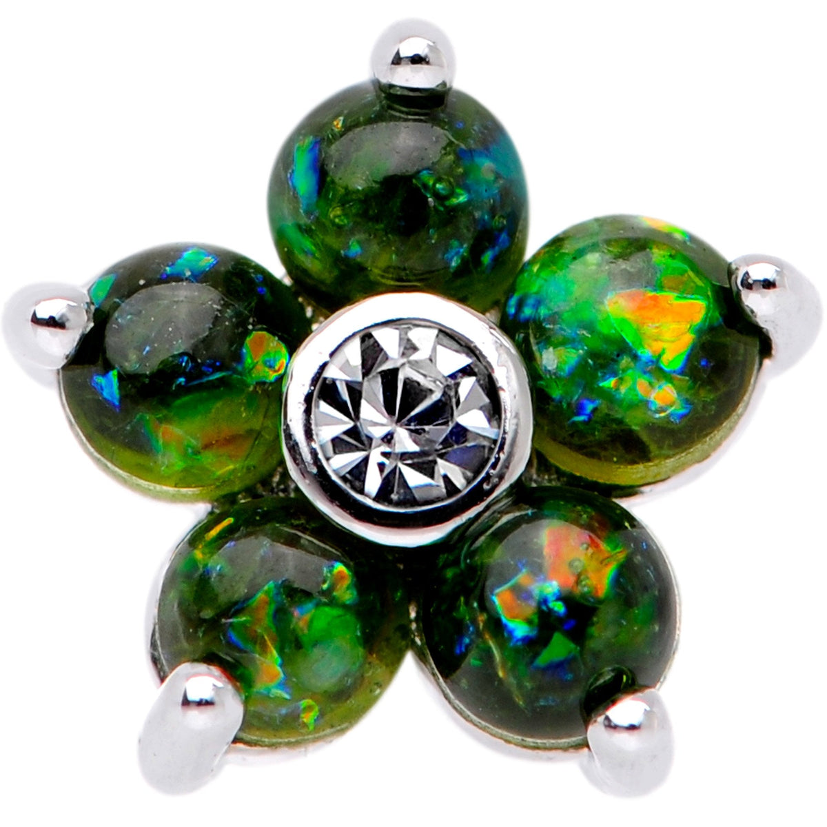 16G 1/4 Green Faux Opal CZ Flower Cartilage Tragus