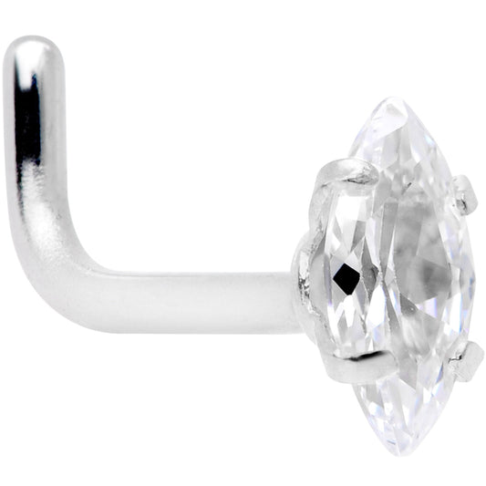 18G 1/4 Clear CZ Gem Ellipse L Shape Nose Ring