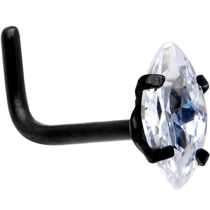 20G 1/4 Clear CZ Gem Black IP Ellipse L Shape Nose Ring