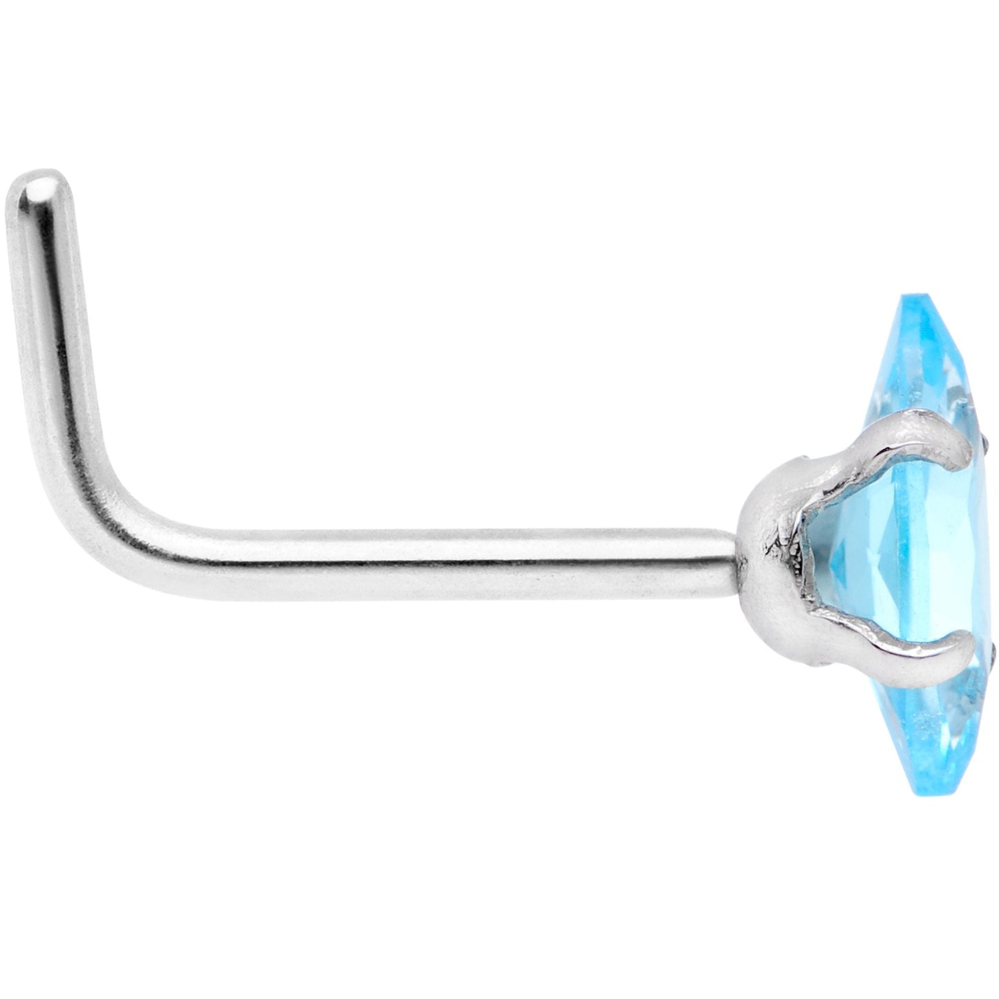 20G 1/4 Aqua CZ Gem Ellipse L Shape Nose Ring
