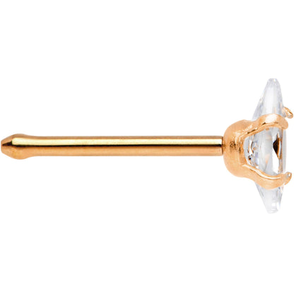 20G 1/4 Clear CZ Gem Rose Gold IP Ellipse Nose Bone