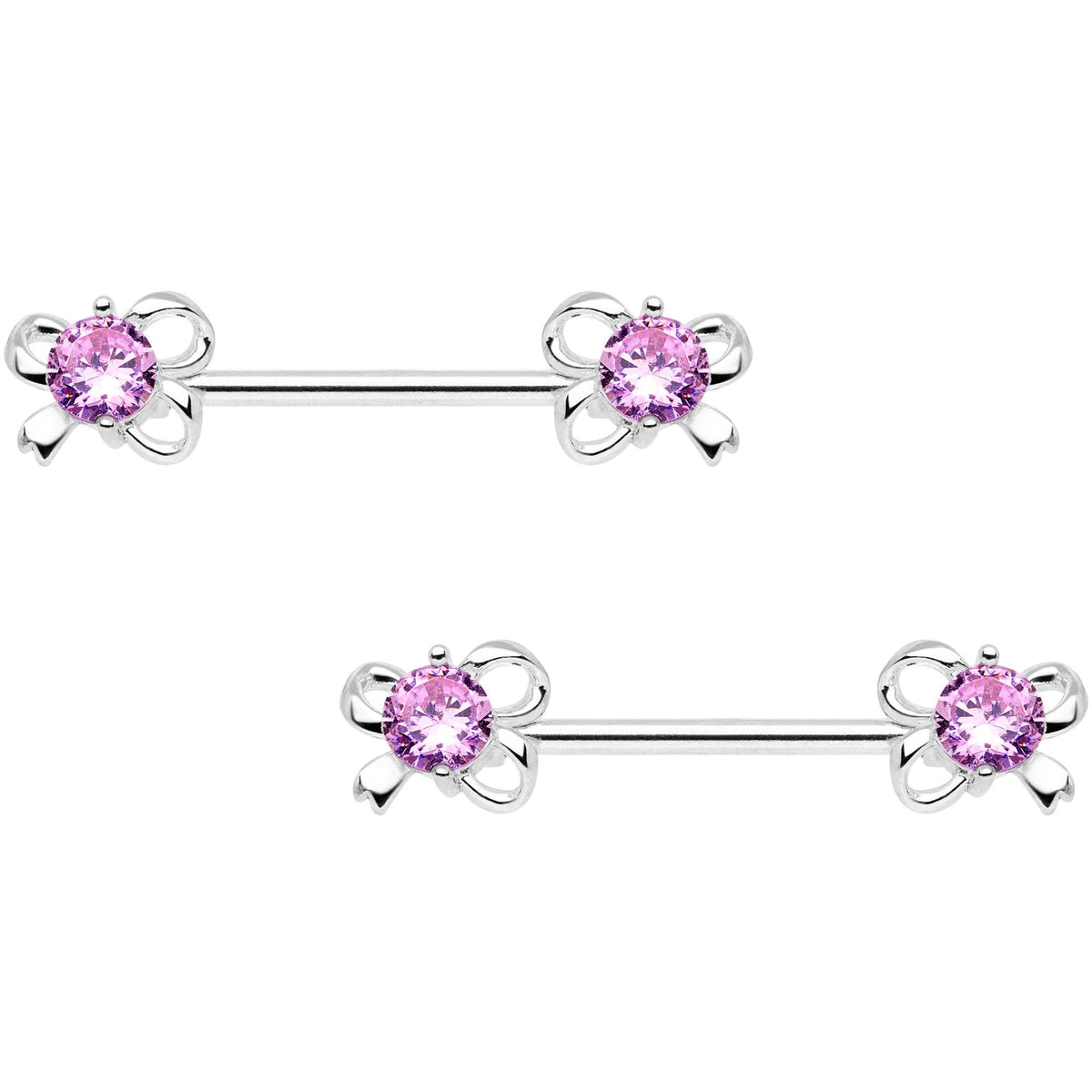 Pink CZ Gem All Tied Up Barbell Nipple Ring Set