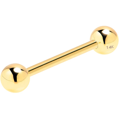 Solid 14k Yellow Gold Barbell Straight Barbell Ring 16G 3/8 3mm