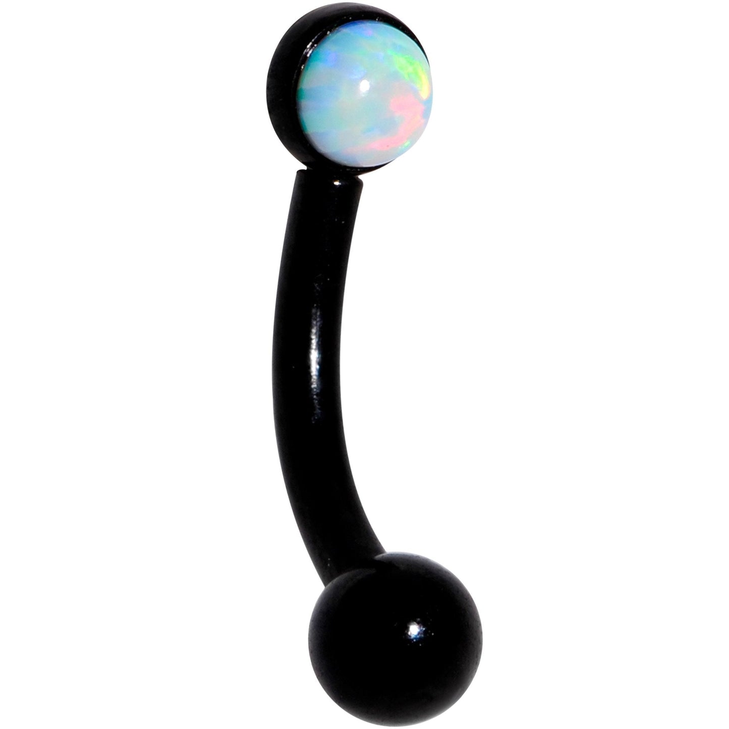 16G 1/4 White Synthetic Opal Flat Set Black IP Curved Eyebrow Rook Piercing