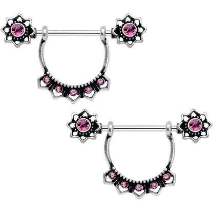 Pink Gem Flapper Fashion Removable Dangle Barbell Nipple Ring Set