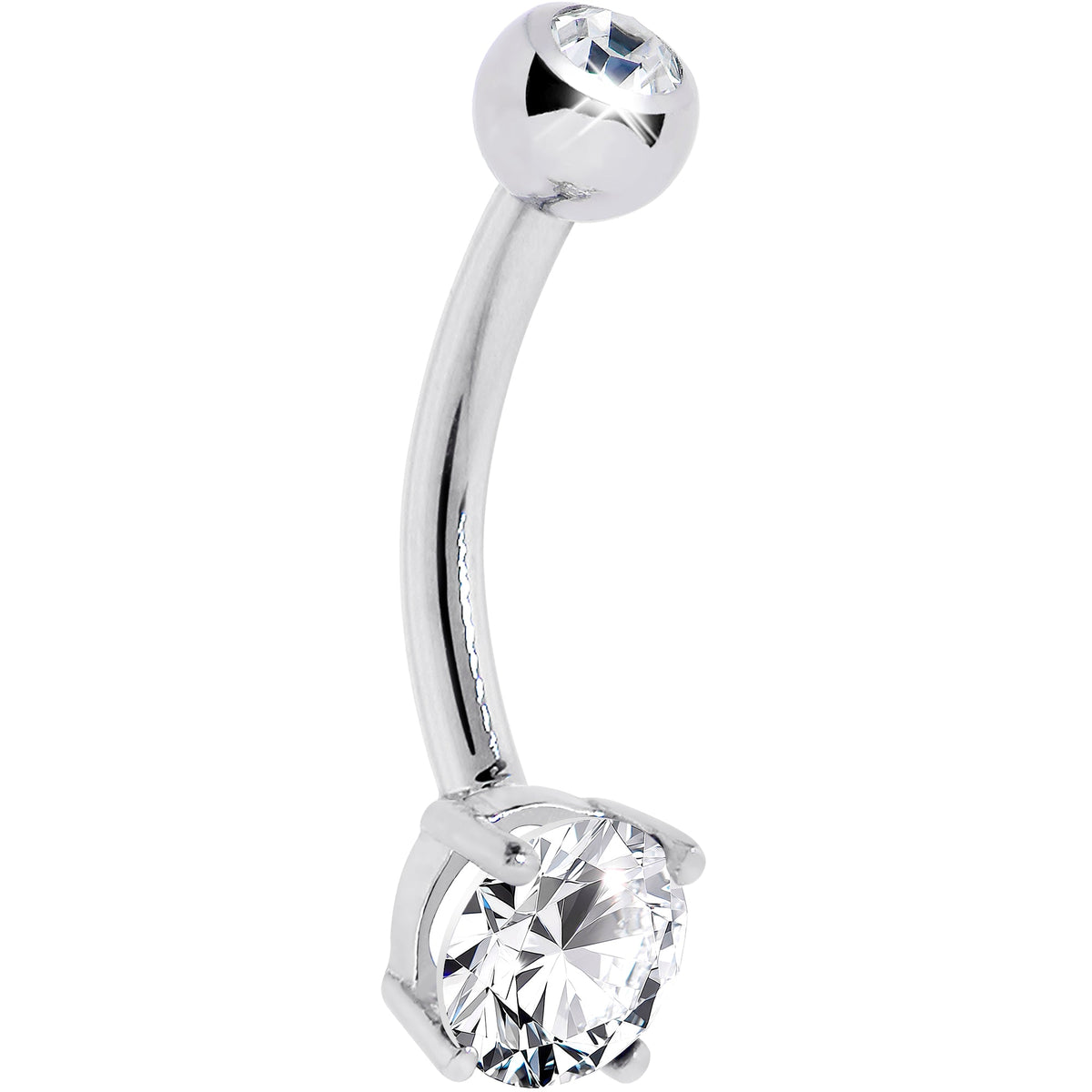 16G Solid 14K White Gold Round Cubic Zirconia Belly Ring