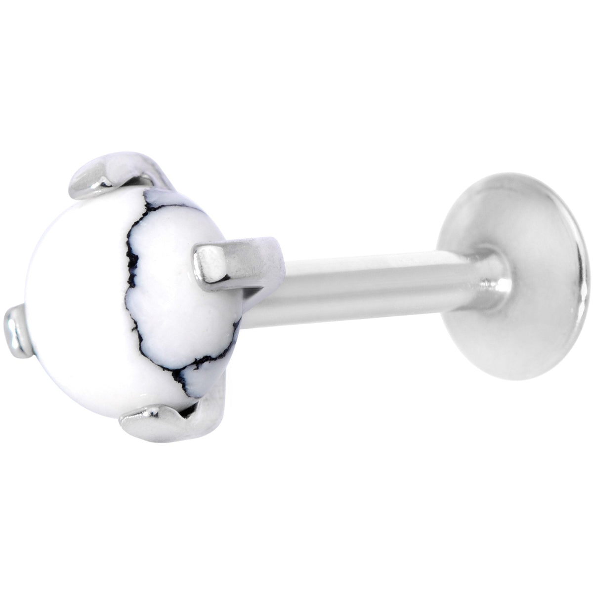 16G 5/16 White Howlite Internally Threaded Labret Monroe Tragus
